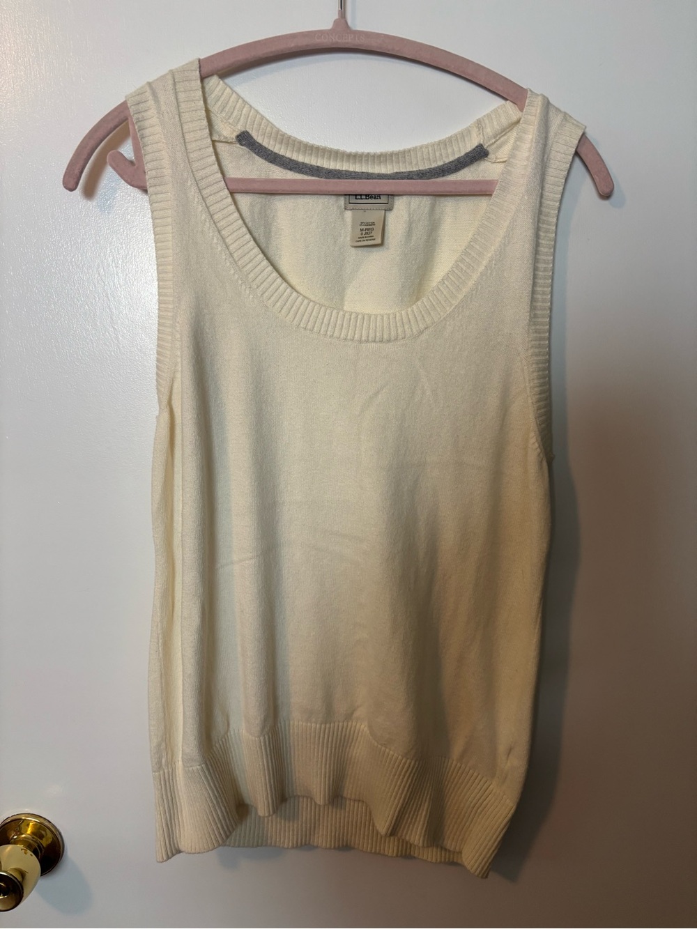 Coastal Dockside Style L.L. Bean 100% Cotton Cream Knit Tank Medium